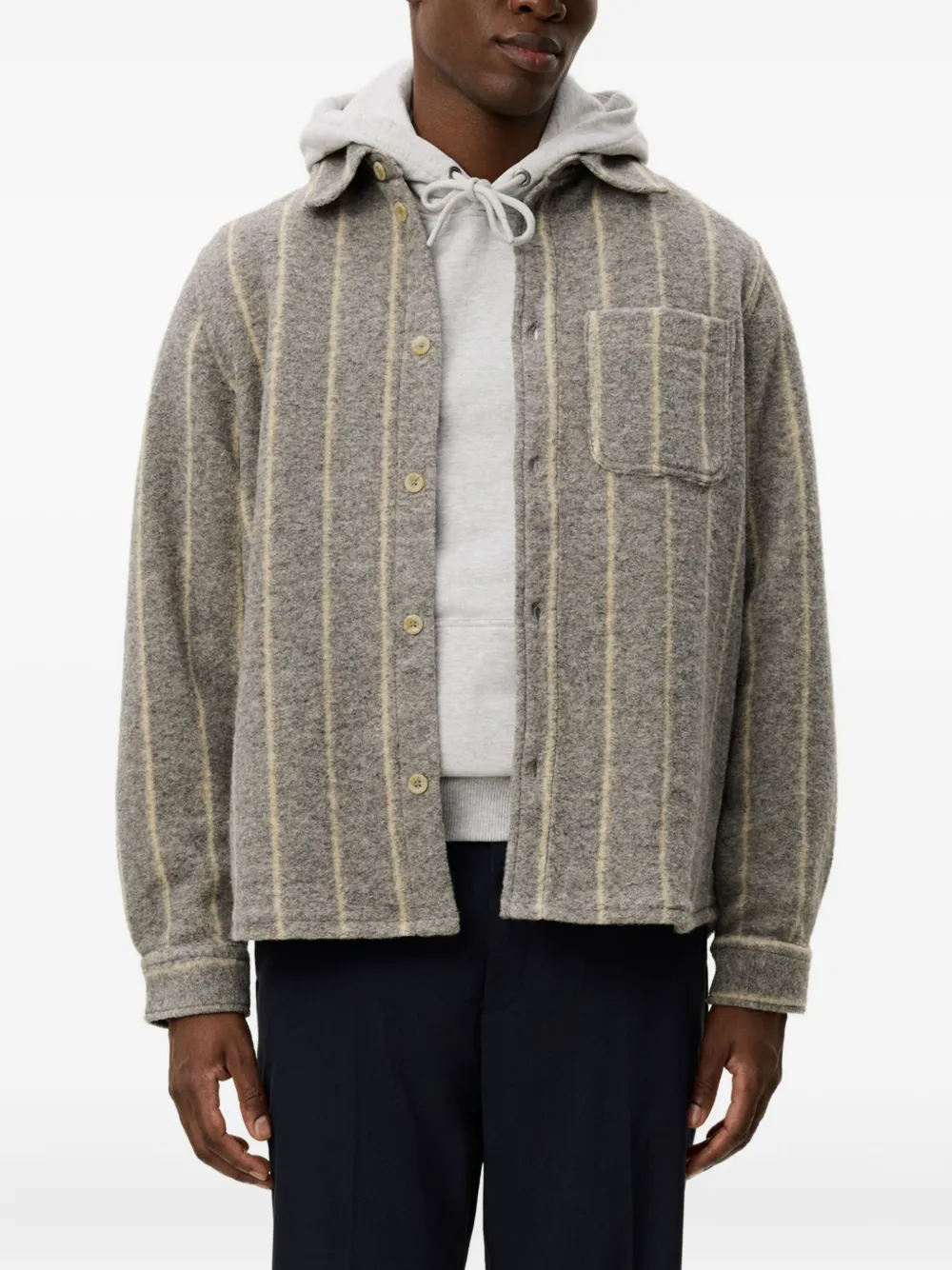 Les Deux Lennon Wool Pinstripe Shirt In Brown