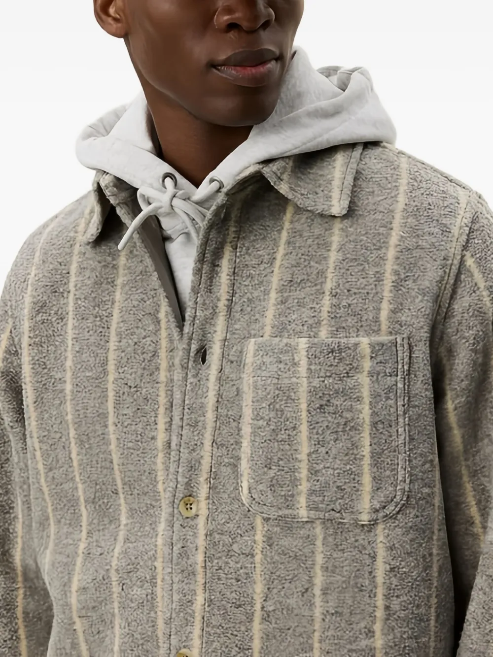 Les Deux Lennon Wool Pinstripe Shirt In Brown