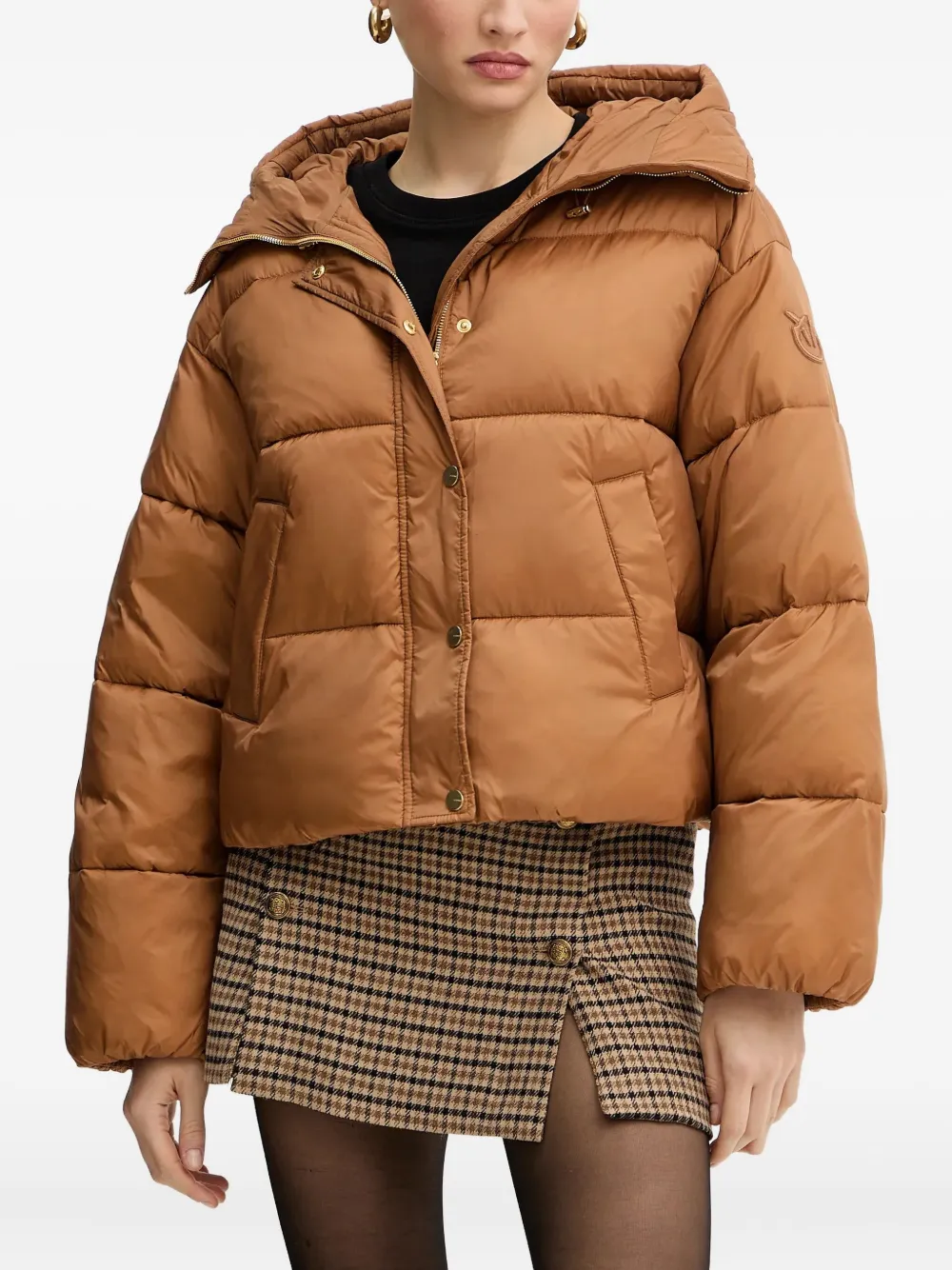 Pinko Love Birds-appliqué Padded Puffer Jacket In Brown