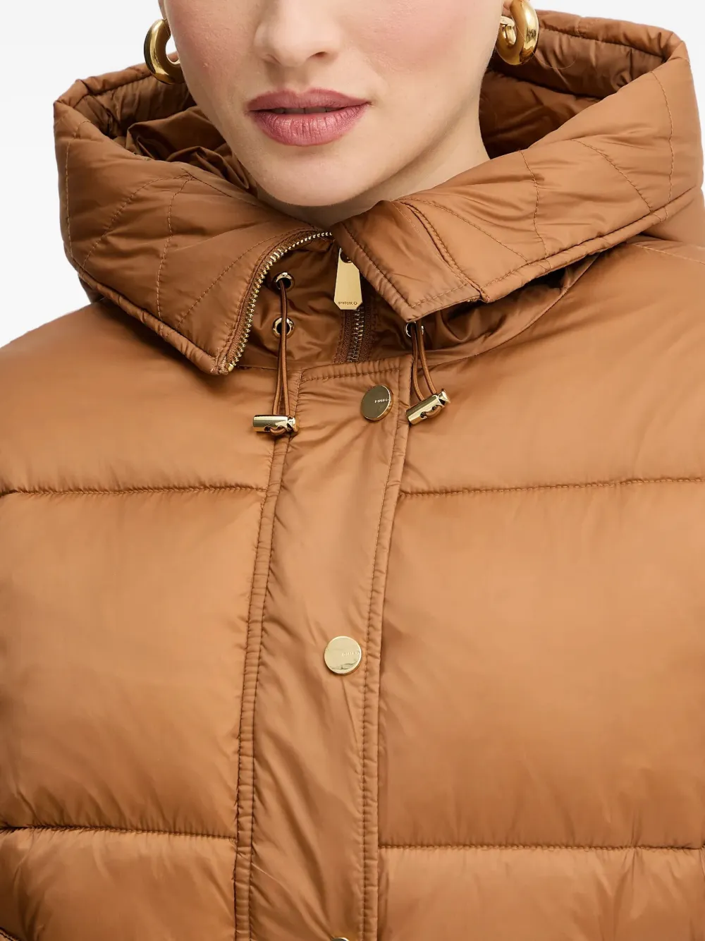 Pinko Love Birds-appliqué Padded Puffer Jacket In Brown