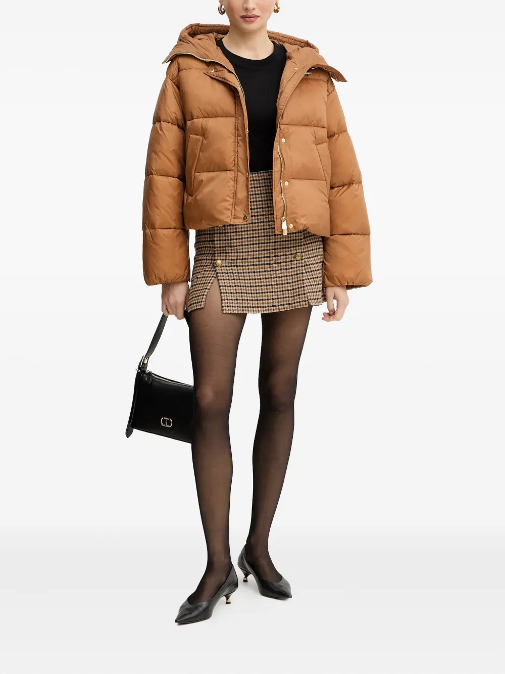 Pinko Love Birds-appliqué Padded Puffer Jacket In Brown