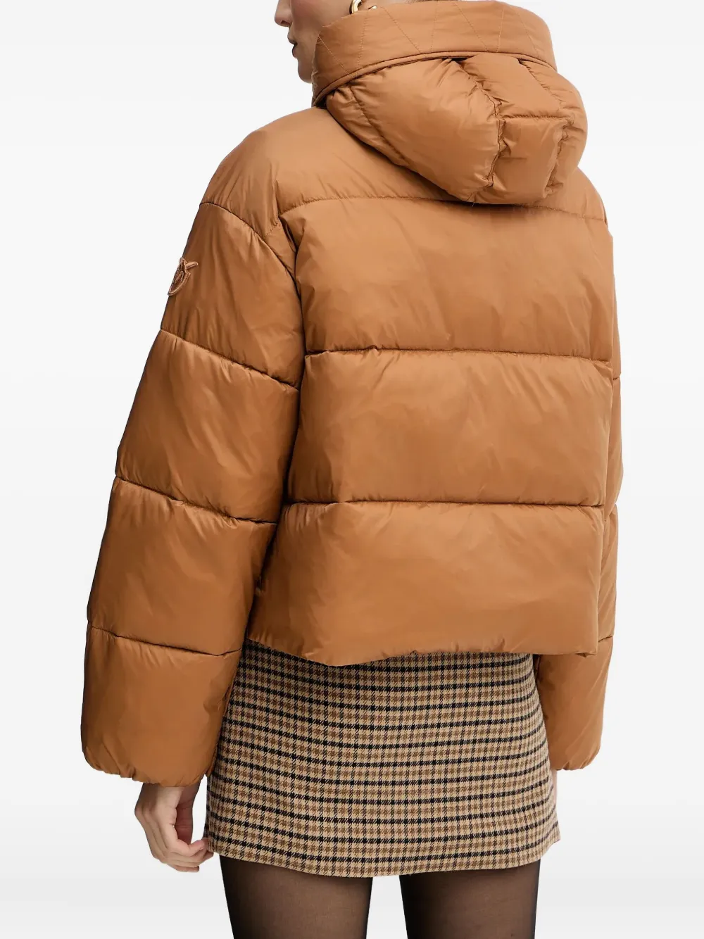 Pinko Love Birds-appliqué Padded Puffer Jacket In Brown