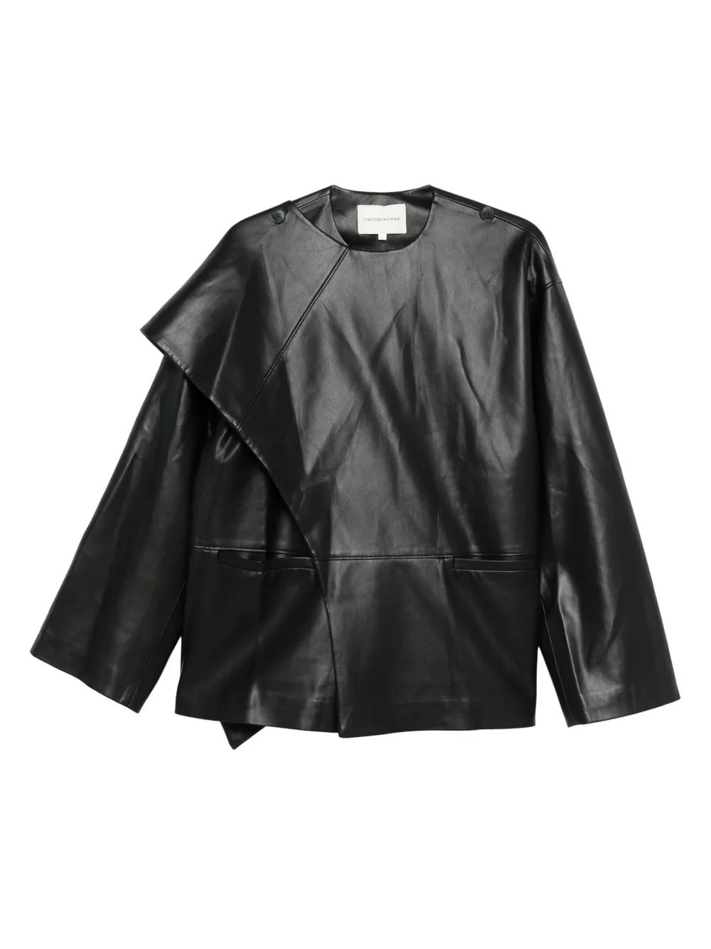 Viktoria Chan Asymmetric Faux-leather Jacket In Black