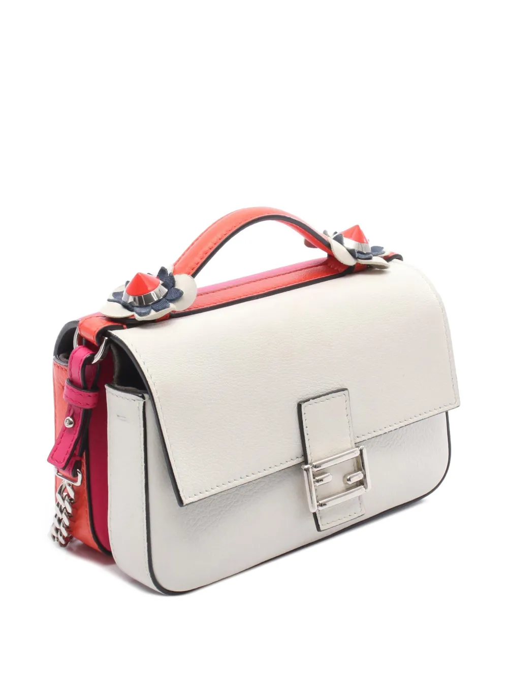 Pre-owned Fendi 2010-2025 Micro Bicolor Leather Flowerland Double Baguette Satchel In Pink