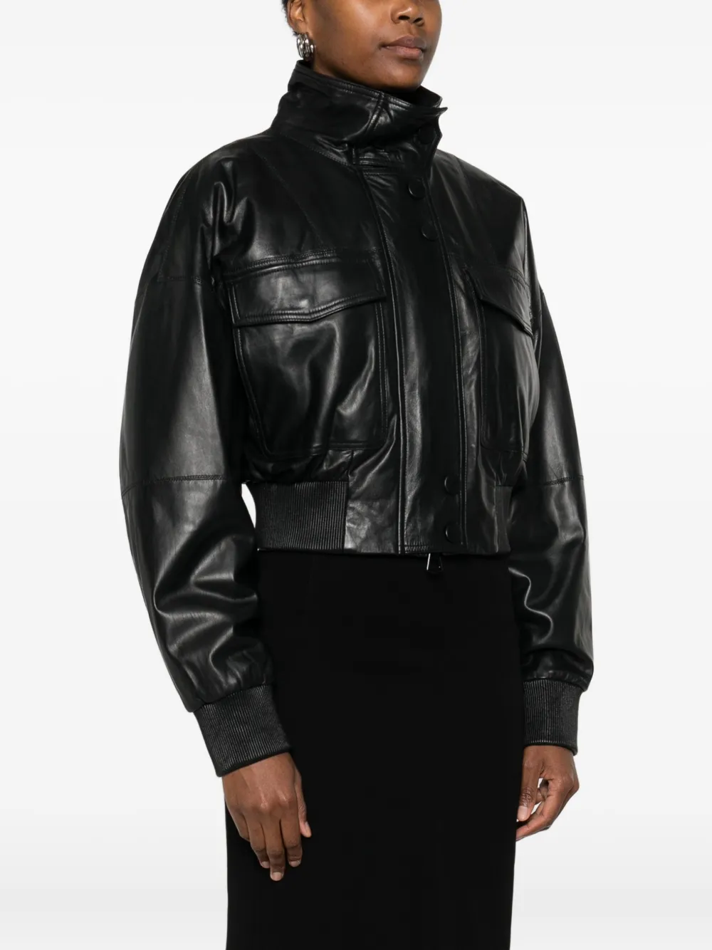 Marella Leather Bomber Jacket In Black