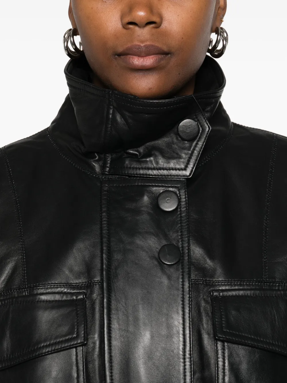 Marella Leather Bomber Jacket In Black