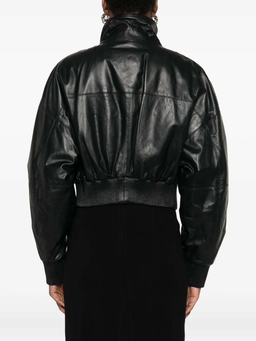 Marella Leather Bomber Jacket In Black
