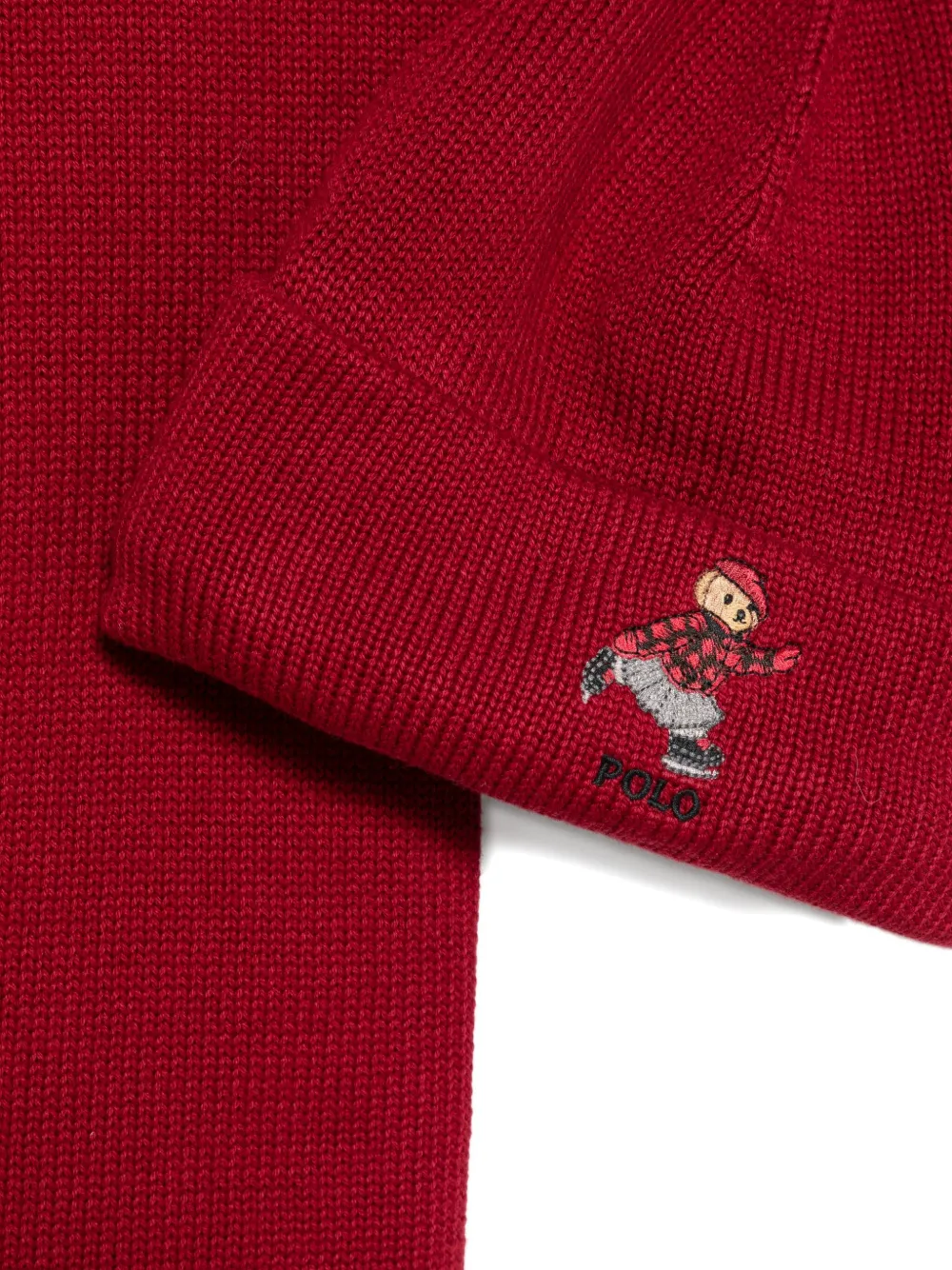 Polo Ralph Lauren Polo Bear Embroidered Beanie And Scarf In Burgundy