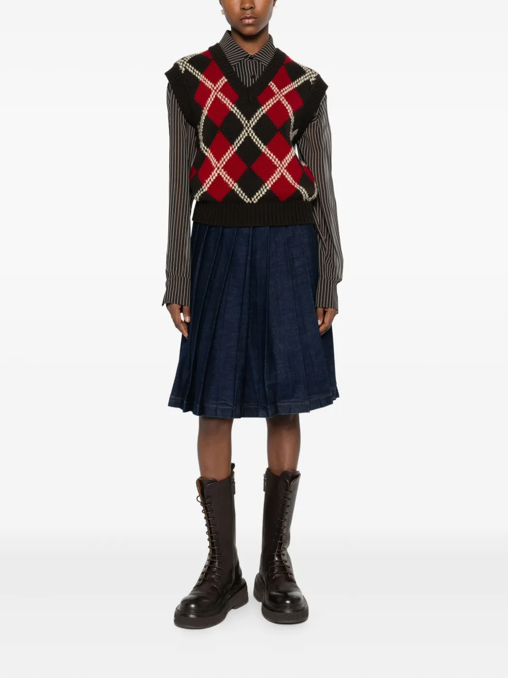7 For All Mankind Pleated Skirt In Brown