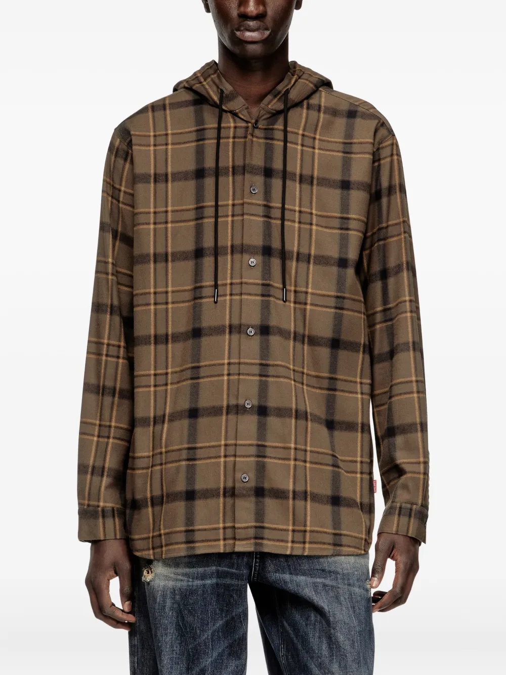 Diesel S-ix Checked Hoodie In Brown
