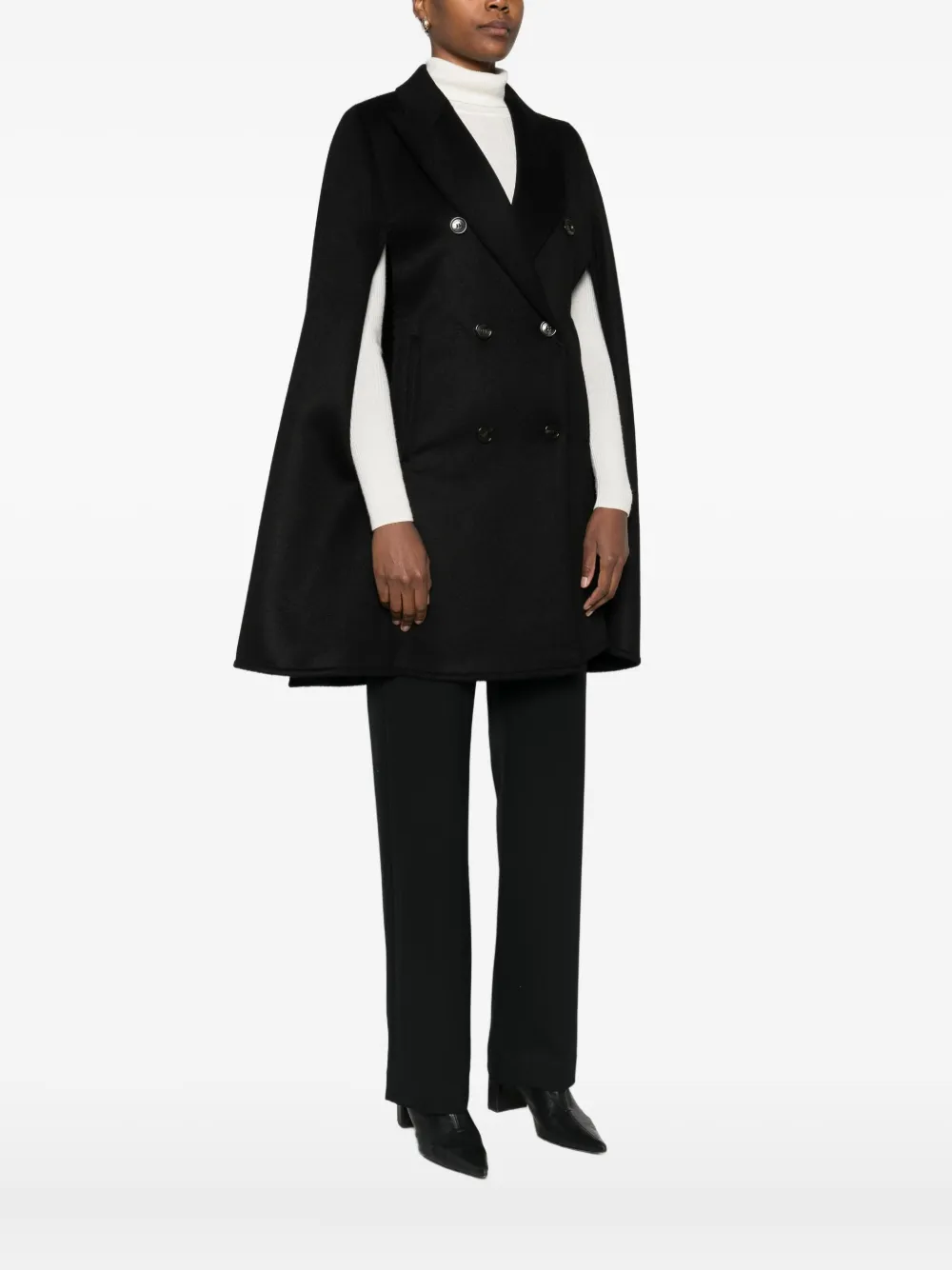 Max Mara Double-breasted Poncho In Black