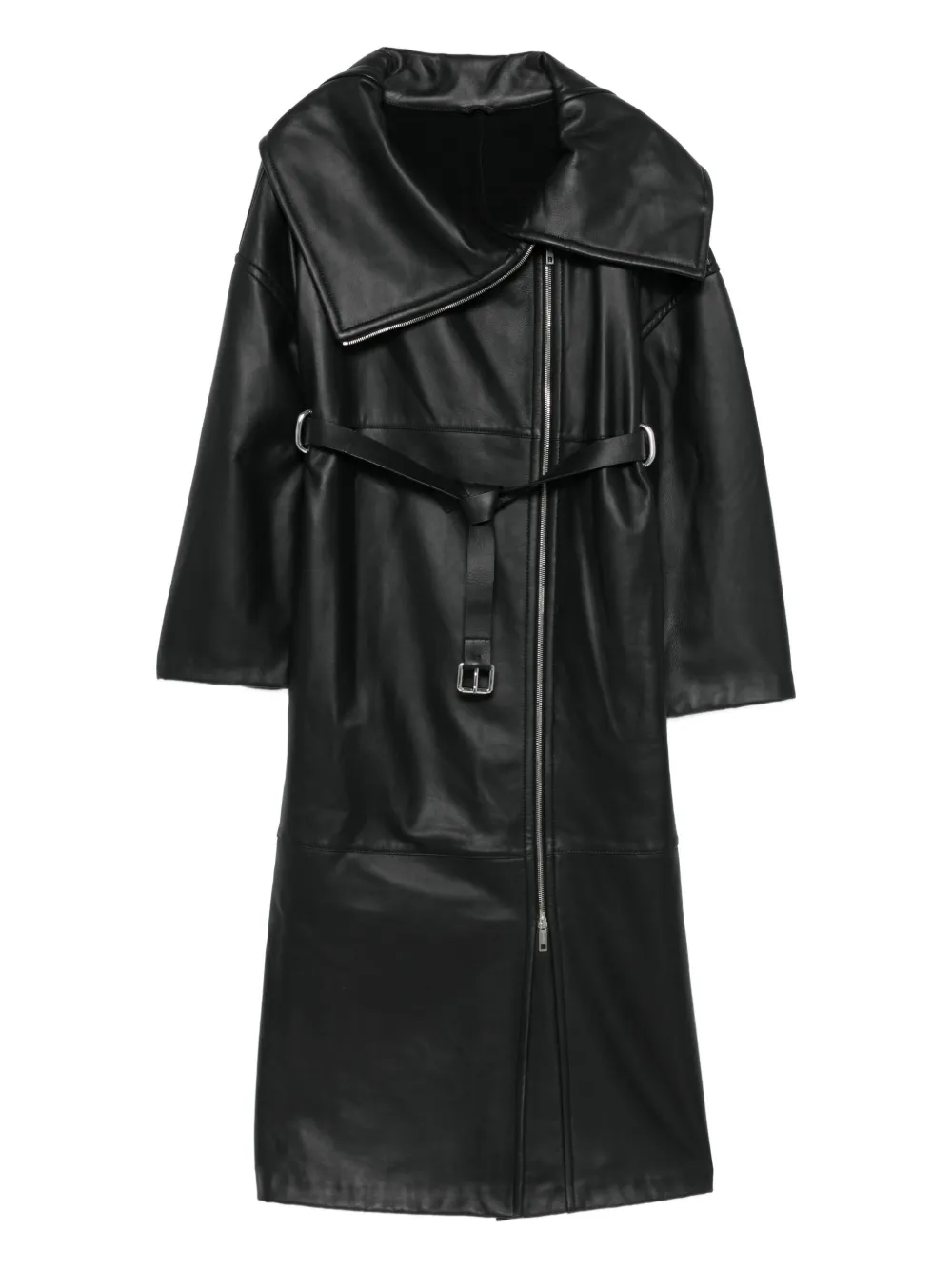 Sportmax Belted Leather Coat In Black