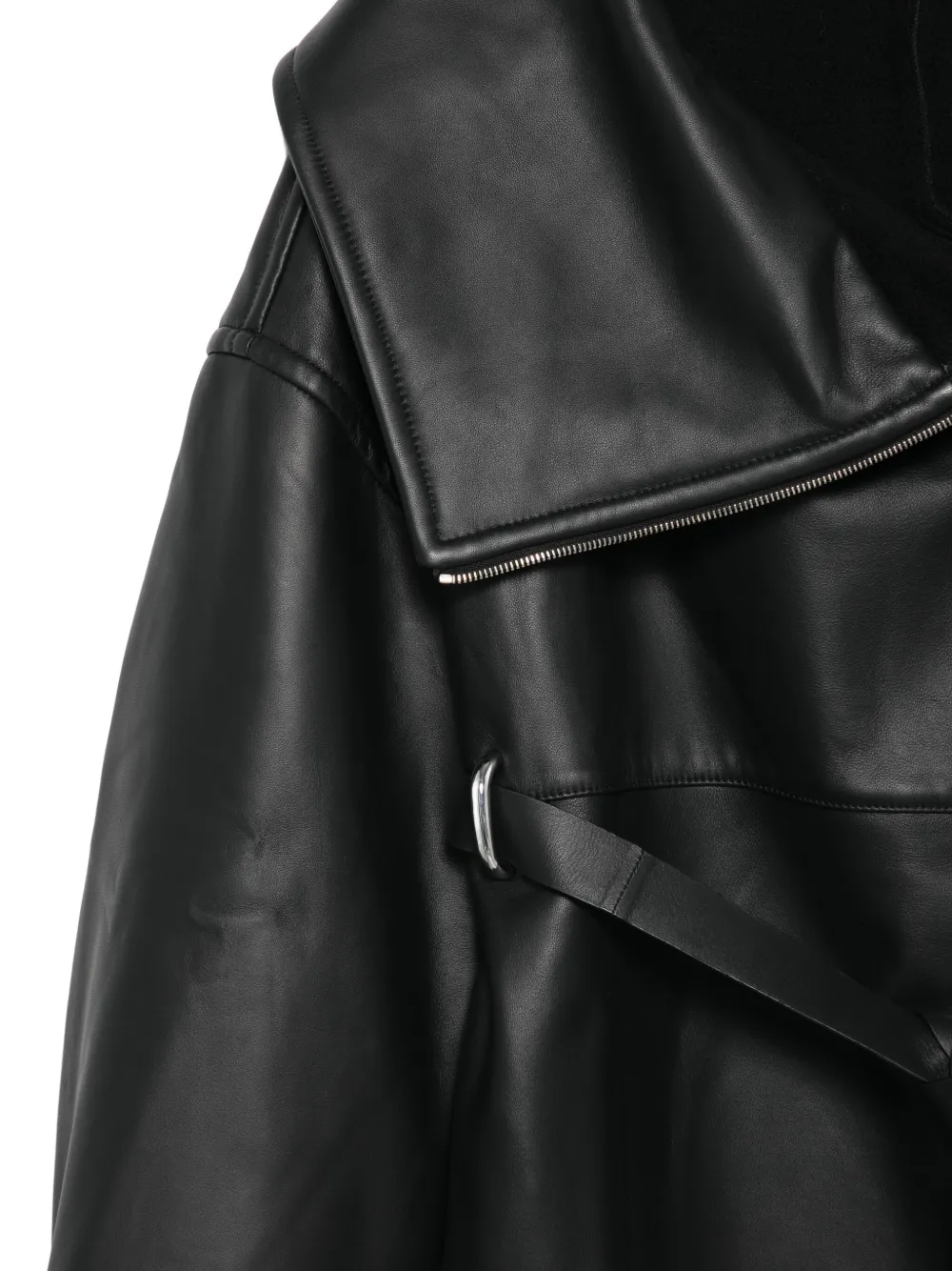 Sportmax Belted Leather Coat In Black
