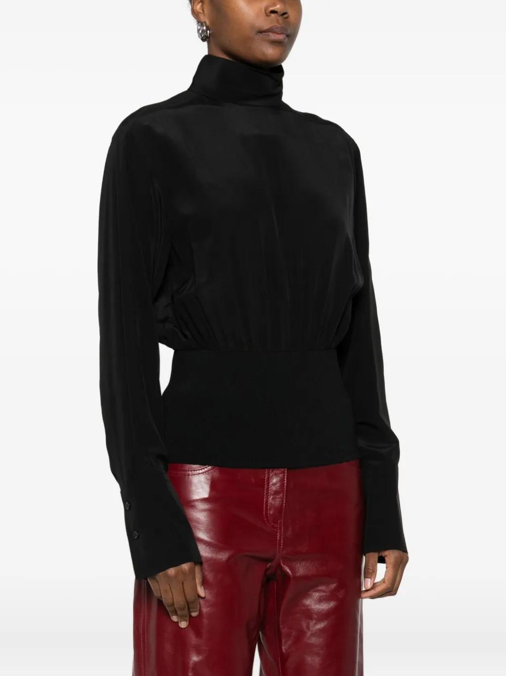Sportmax Zijden blouse met hoge hals Zwart