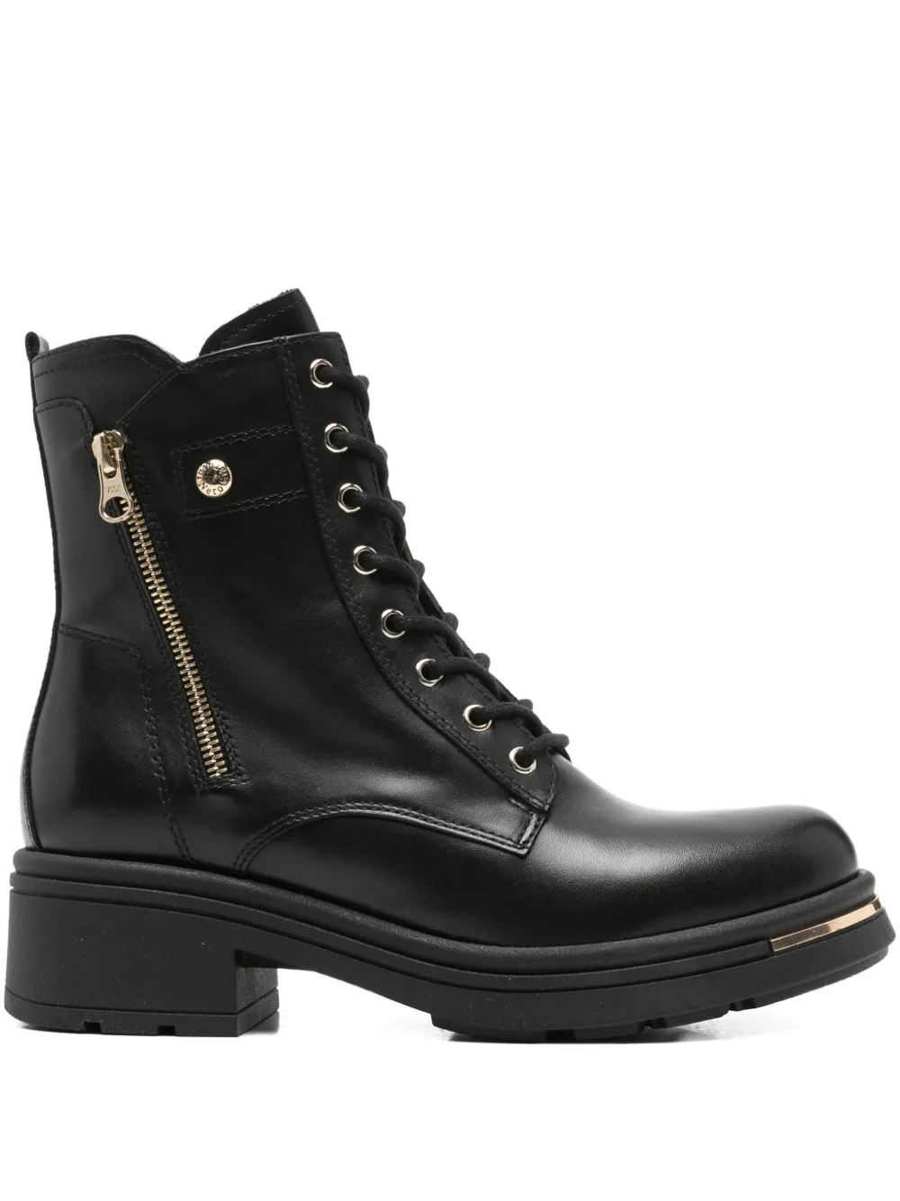 Nero Giardini 45mm Lace-up Leather Combat Boots In Black