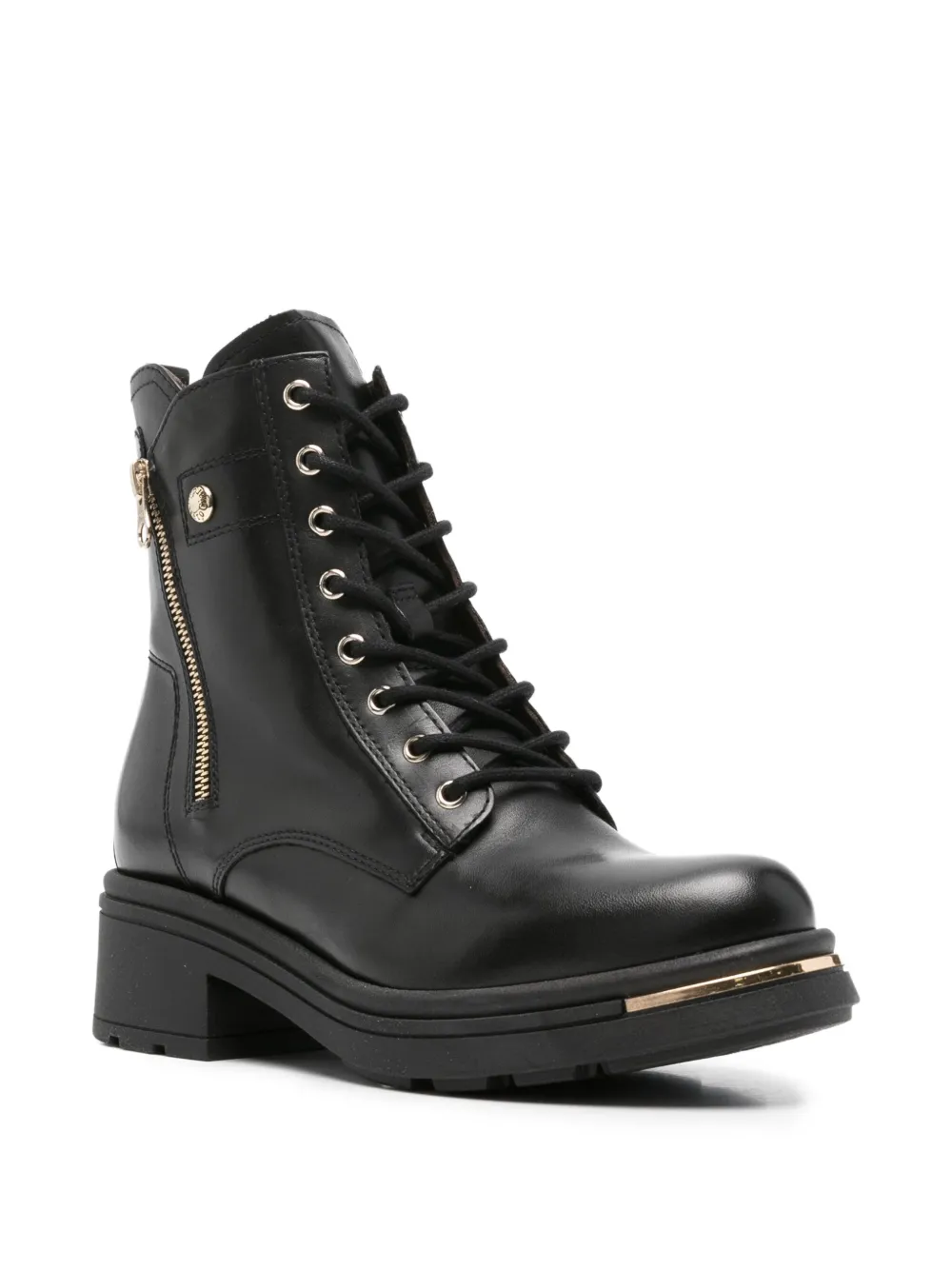 Nero Giardini 45mm Lace-up Leather Combat Boots In Black