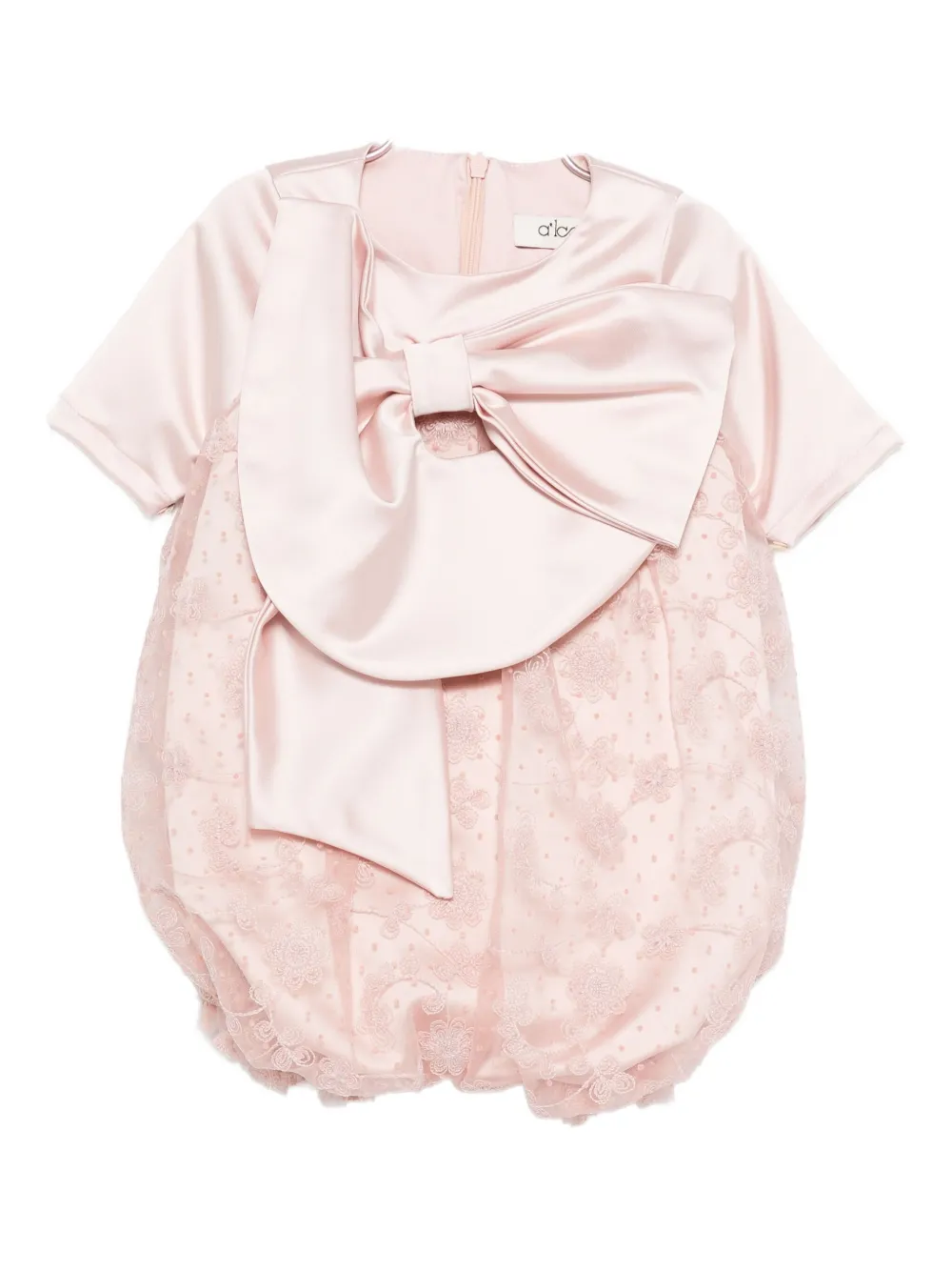 Alapage Bow-embellished Lace-trim Romper In Pink