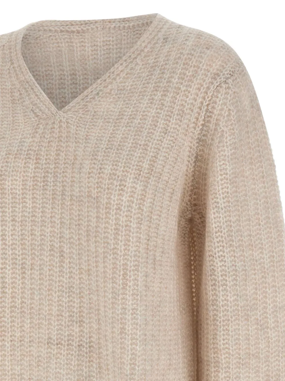 Hemisphere Textured V-neck Jumper In Neutral
