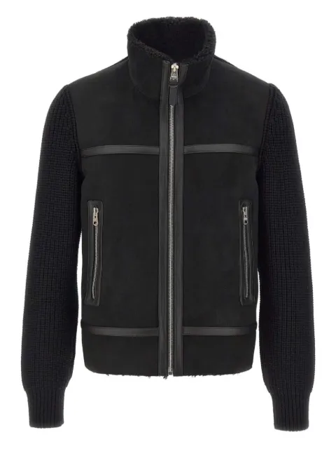 Mackage leather-trimmed knitted-sleeve jacket