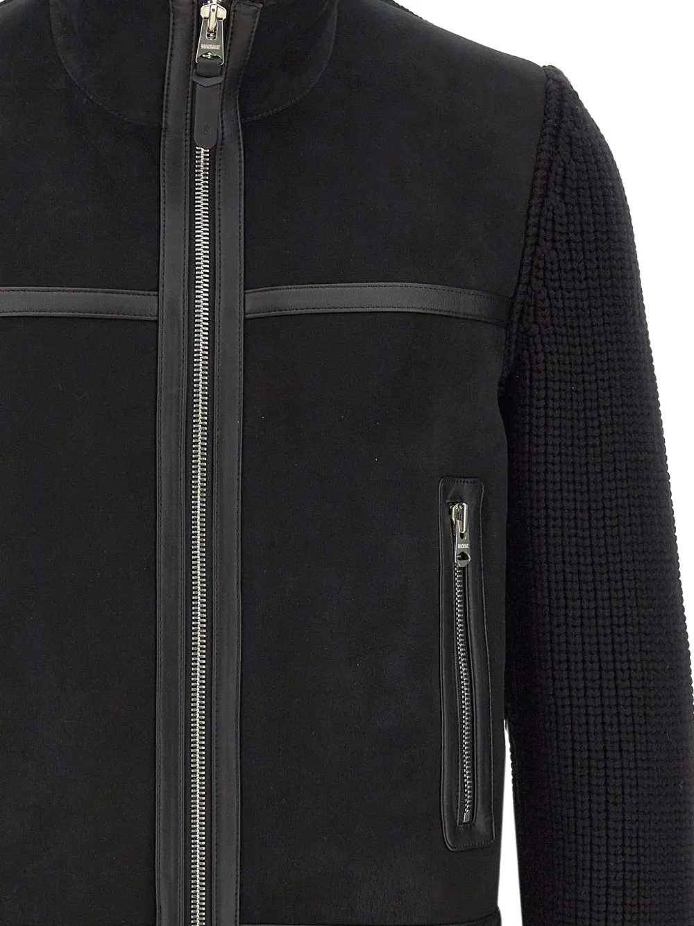 Mackage Leather-trimmed Knitted-sleeve Jacket In Black