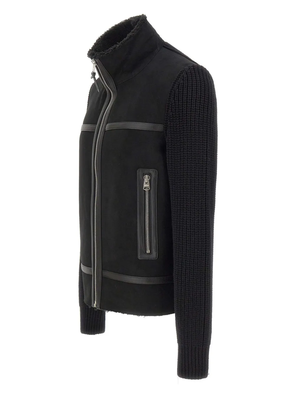 Mackage Leather-trimmed Knitted-sleeve Jacket In Black