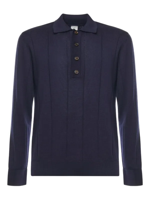 Eleventy Knitted Long-sleeve Polo Shirt in Blue