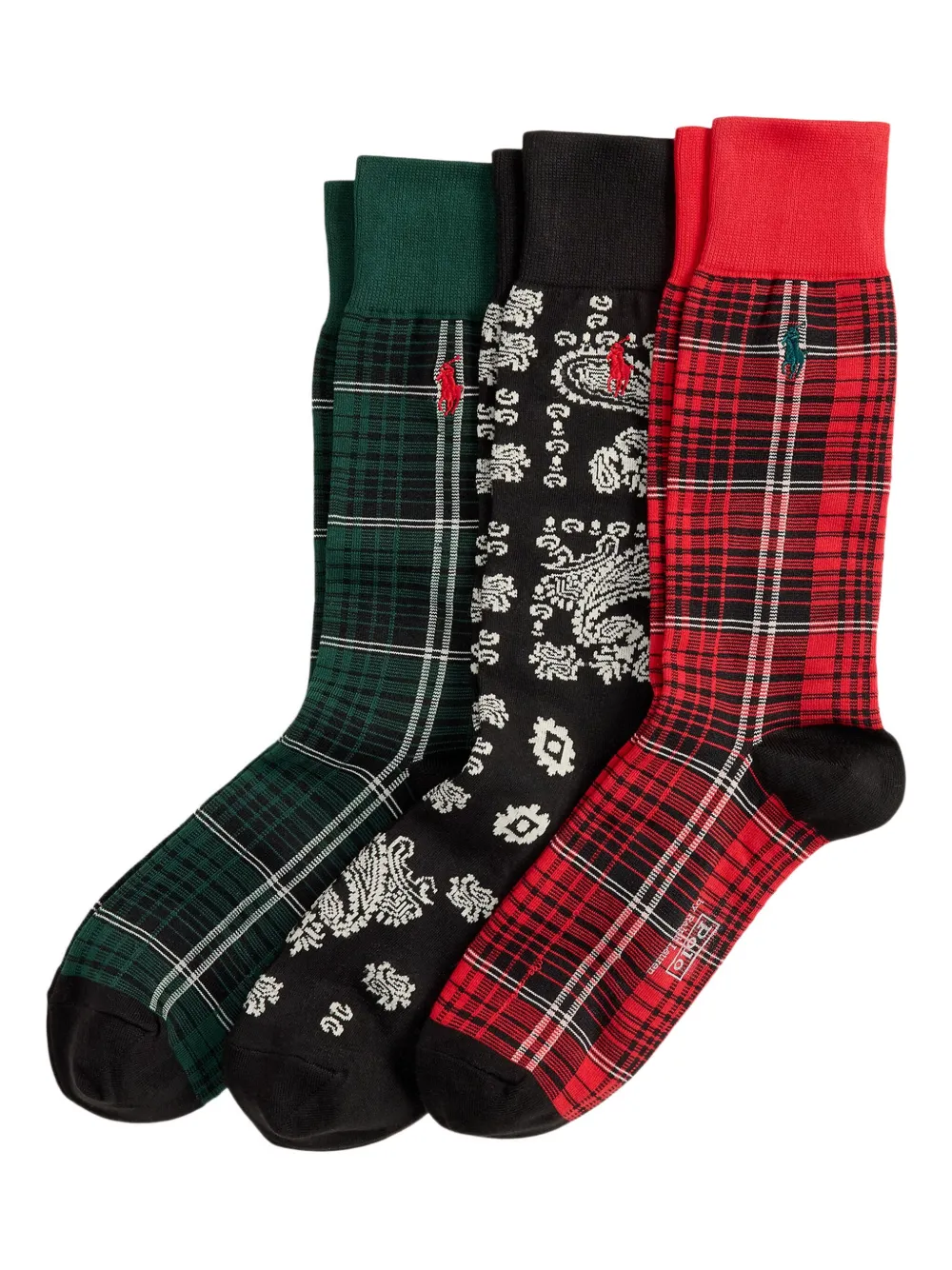 Polo Ralph Lauren Bandanna & Plaid Socks (pack Of Three) In Black