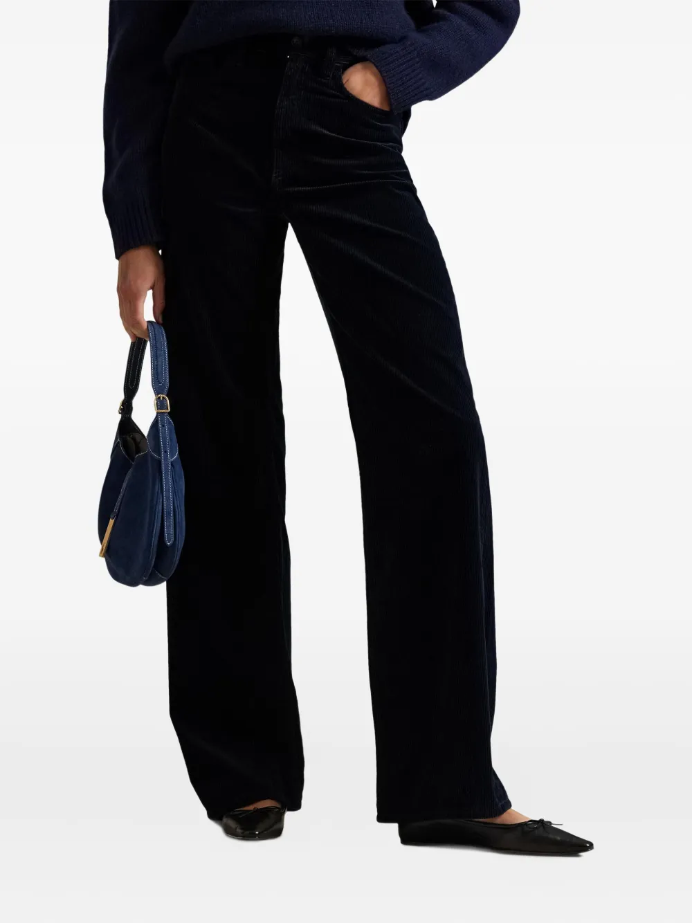 Polo Ralph Lauren Corduroy High-waisted Trousers In Black