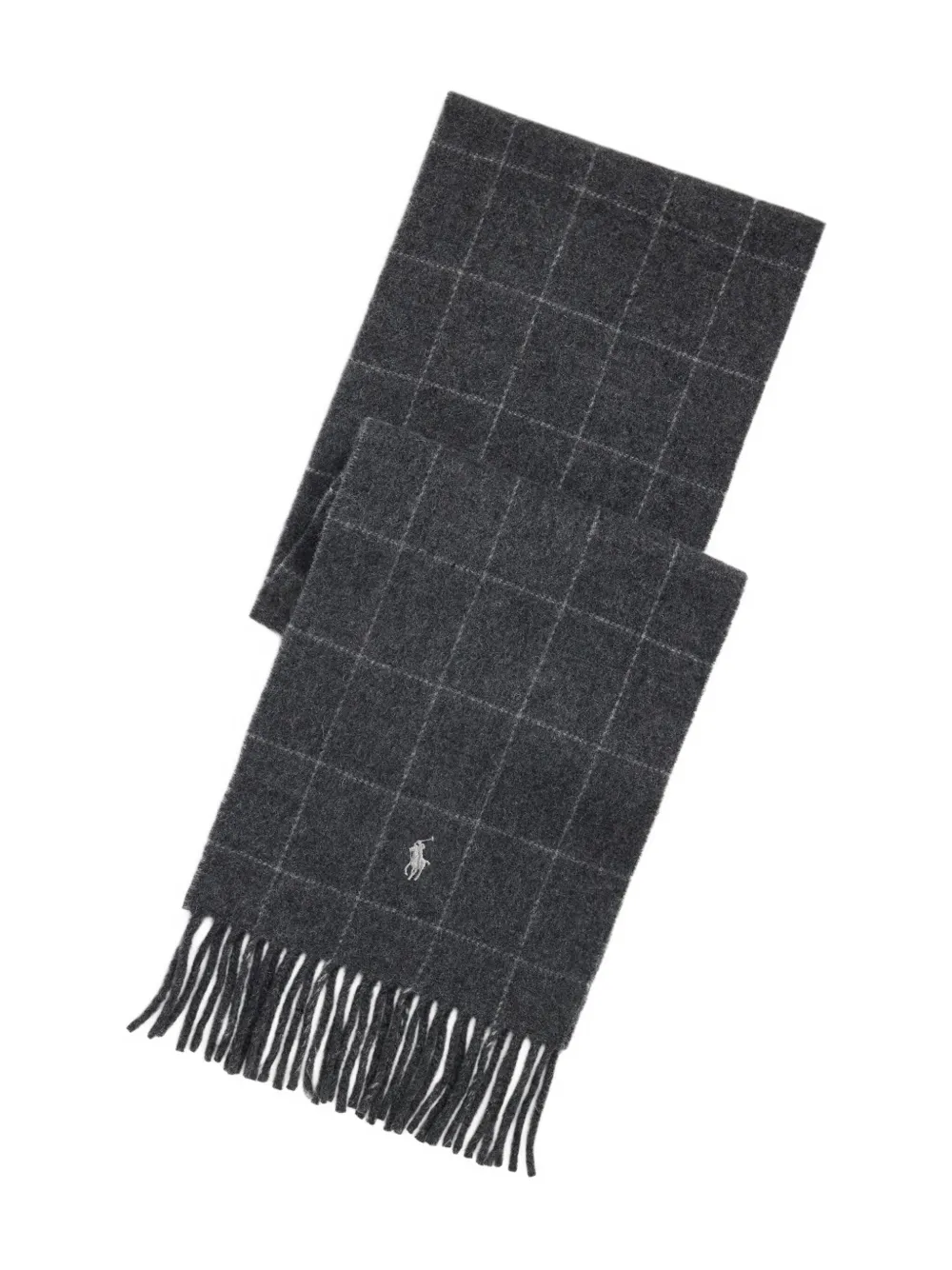 Polo Ralph Lauren Windowpane check embroidered wool scarf | Grey | Image 1