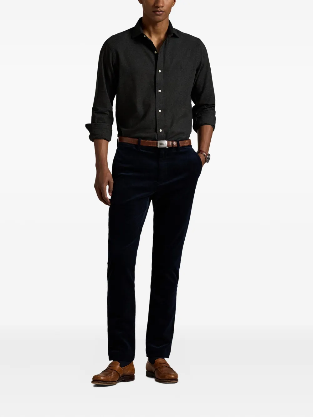 Polo Ralph Lauren logo-embroidered long-sleeve shirt - Zwart
