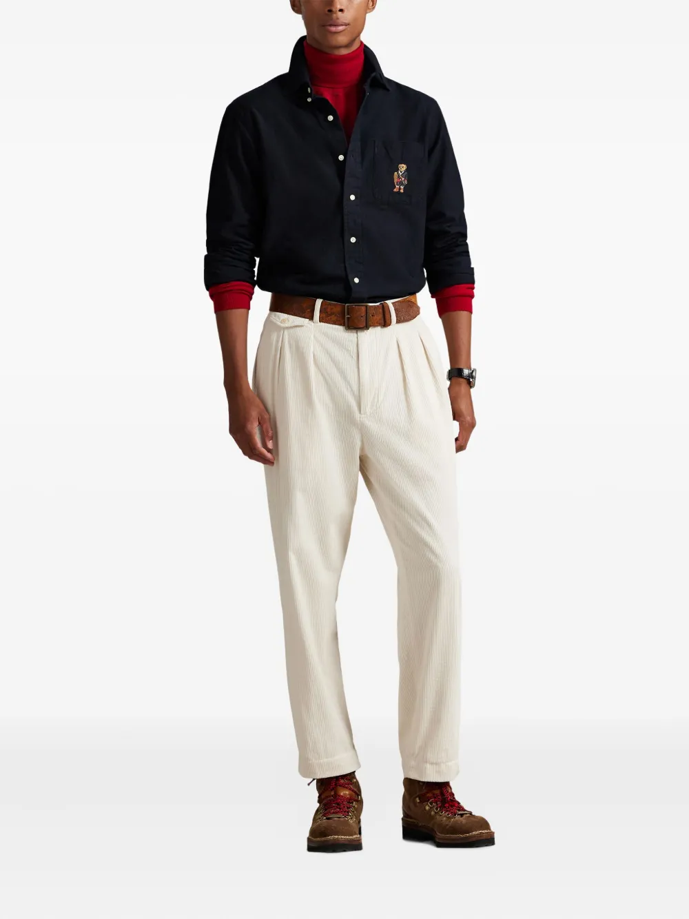 Polo Ralph Lauren Custom Fit Polo Bear brushedOoxford pocket shirt - Zwart
