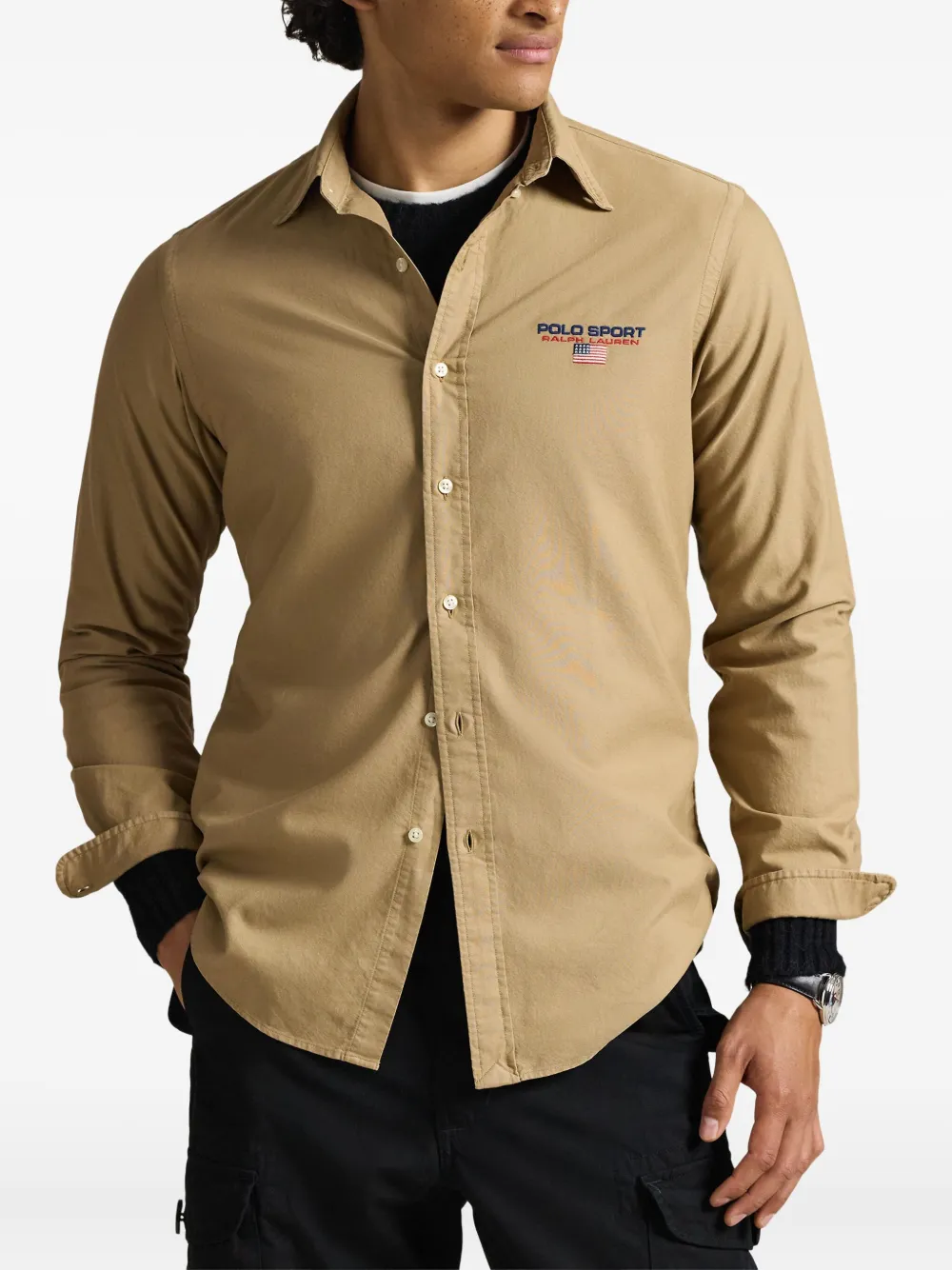 Polo Ralph Lauren Garment Dyed Long-sleeve Sport Shirt In Brown