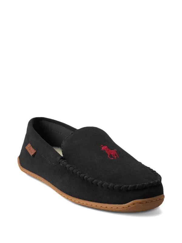 Polo Ralph Lauren Brenan Embroidered Loafers | Black | FARFETCH