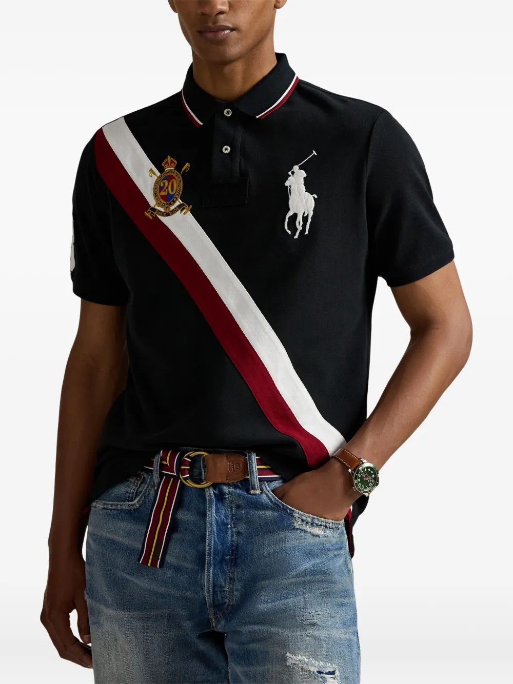 Polo Ralph Lauren Poloshirt met gestreept detail en logodetail Zwart