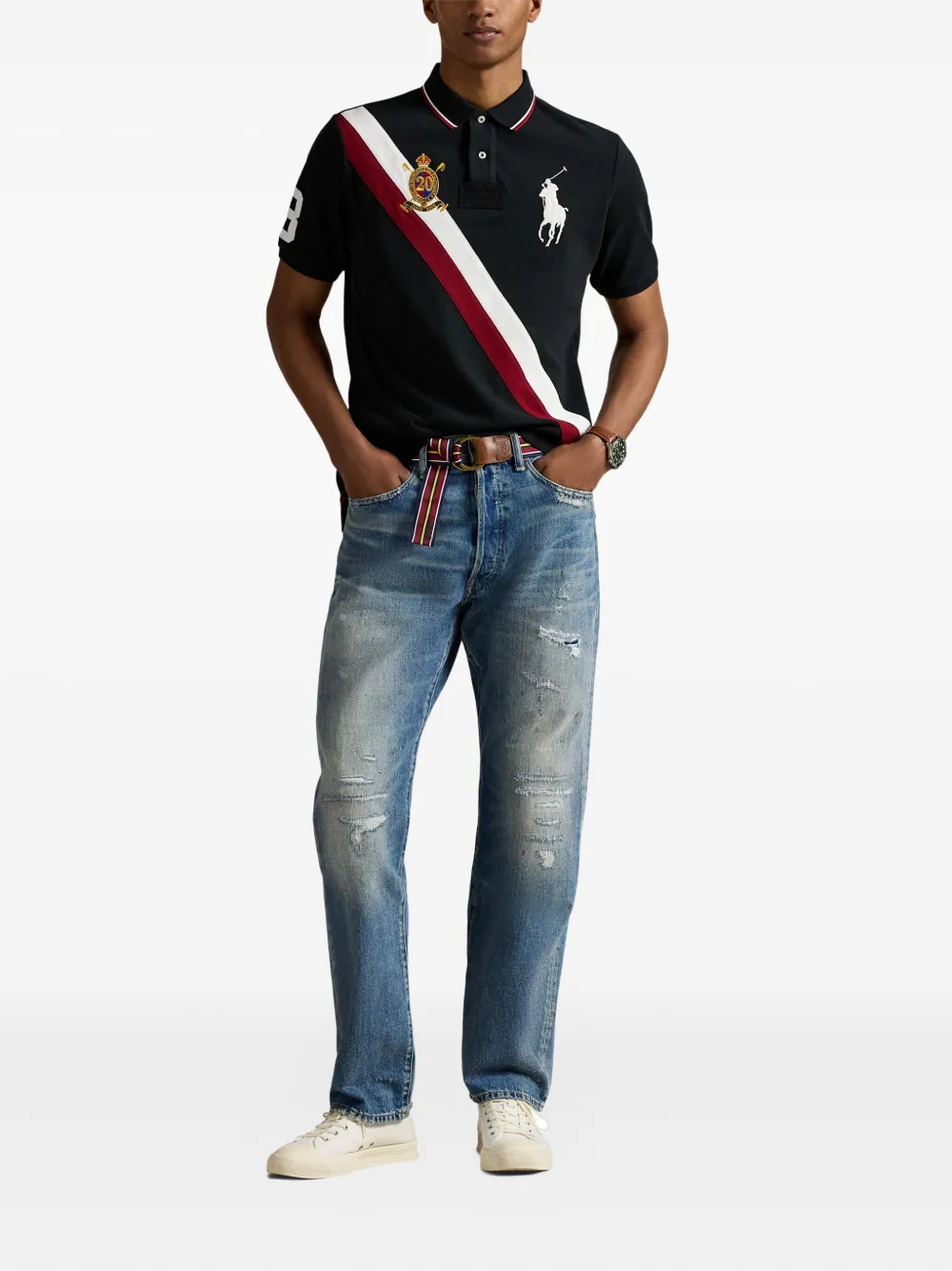 Polo Ralph Lauren Poloshirt met gestreept detail en logodetail Zwart