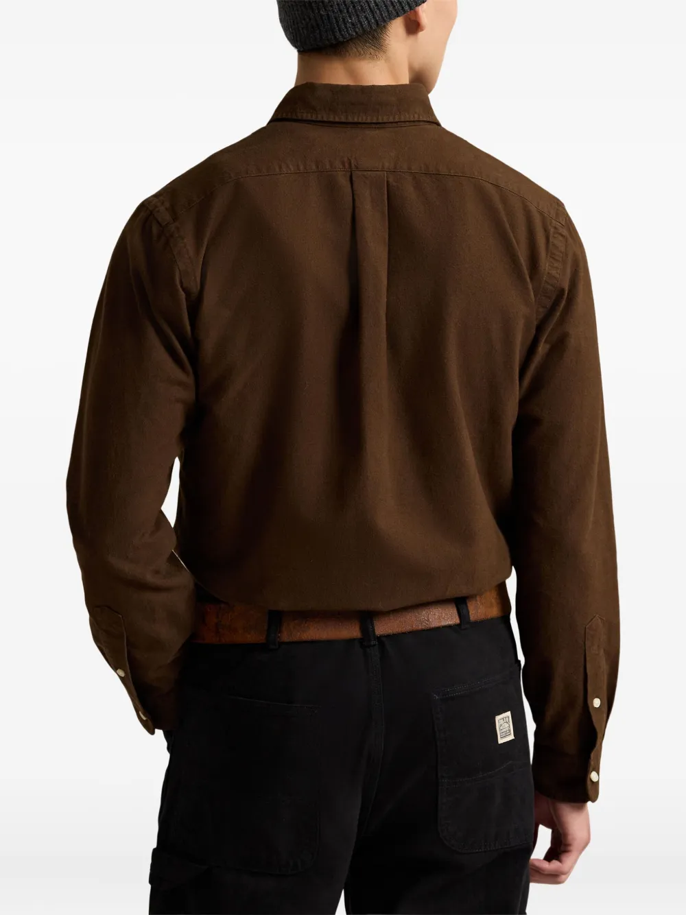 Polo Ralph Lauren Mens Cooper Brown Brushed Bear-embroidered Cotton Shirt In Brown