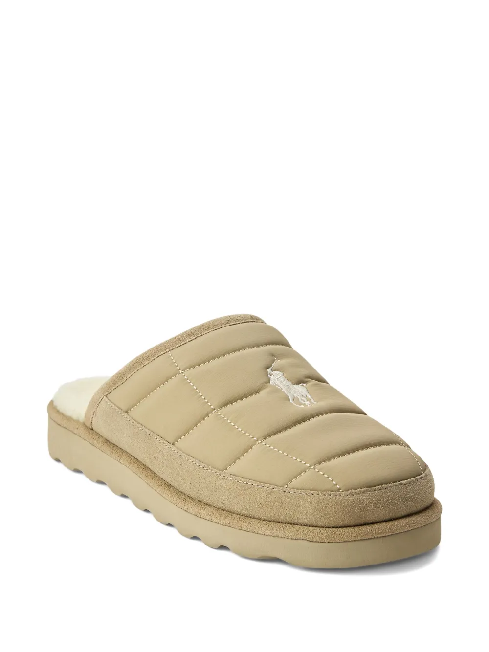 Polo Ralph Lauren Gewatteerde slippers met suède vlakken Beige