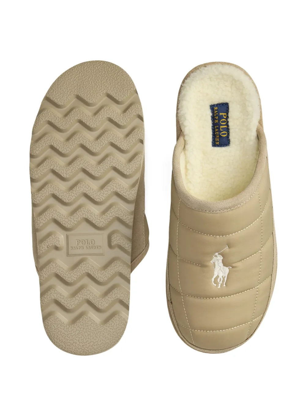 Polo Ralph Lauren Gewatteerde slippers met suède vlakken Beige
