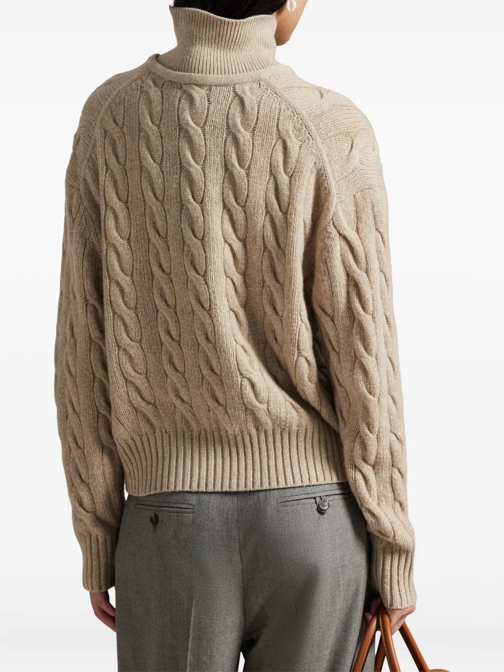 Polo Ralph Lauren Cable-knit Stand Up-collar Sweater In Brown