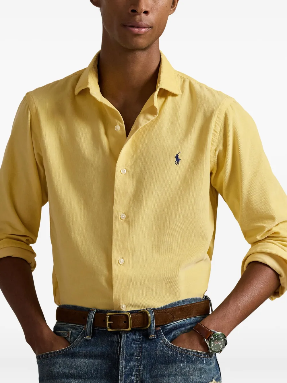 Polo Ralph Lauren Custom Fit Corduroy Long Sleeve Shirt In Yellow