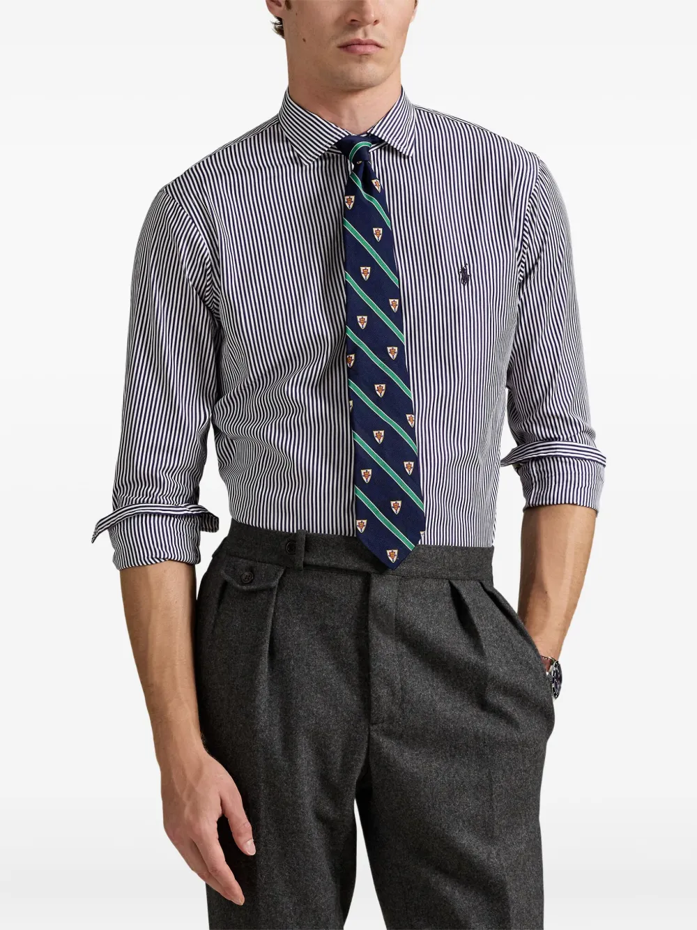 Polo Ralph Lauren Custom Fit Striped Long-sleeve Shirt In Gray