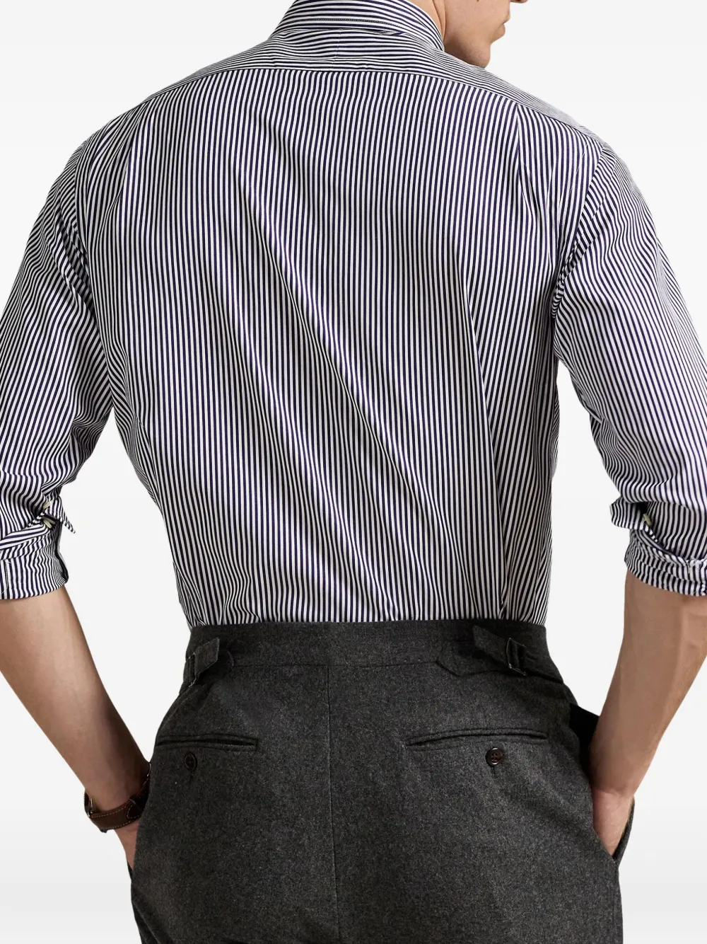 Polo Ralph Lauren Custom Fit Striped Long-sleeve Shirt In Gray