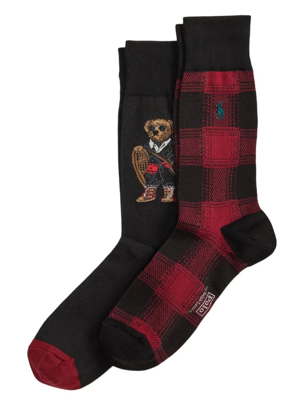Polo Ralph Lauren bear plaid crew socks (pack of two) | Black | Image 1