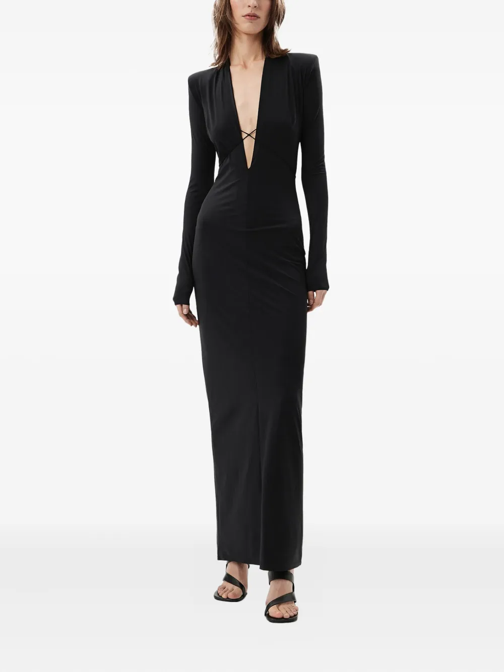 Amazuìn Lara plunge long-sleeve dress - Zwart