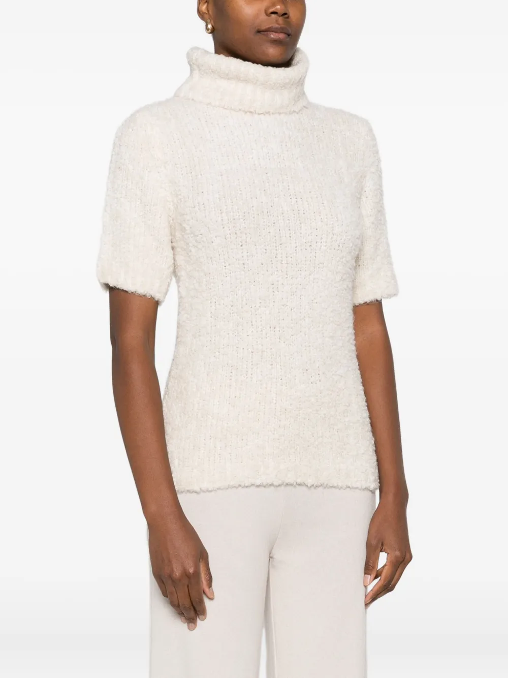  Dixie Roll-neck Short-sleeve Knitted Top - White 