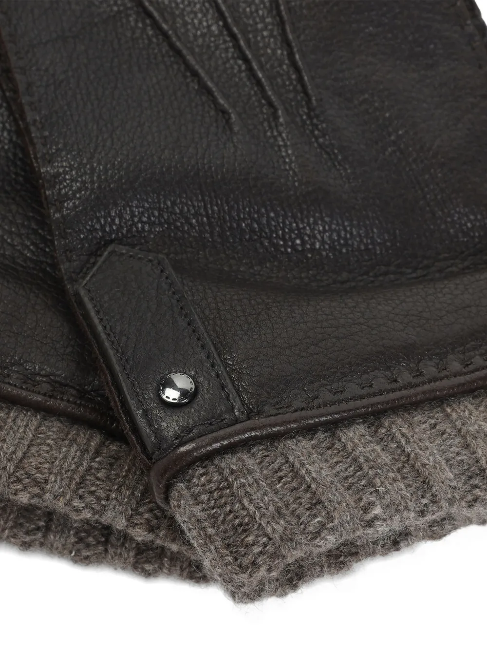 Canali Ribbed-trim Leather Gloves In Gray