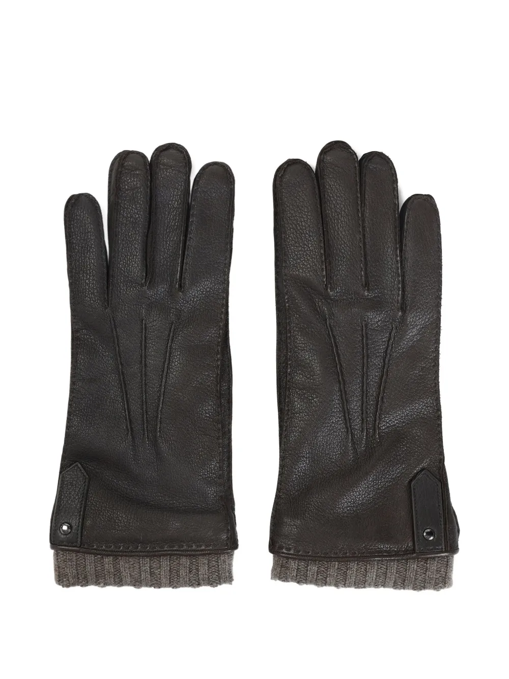 Canali ribbed-trim leather gloves - ブラック Canali ribbed-trim leather gloves - ブラック