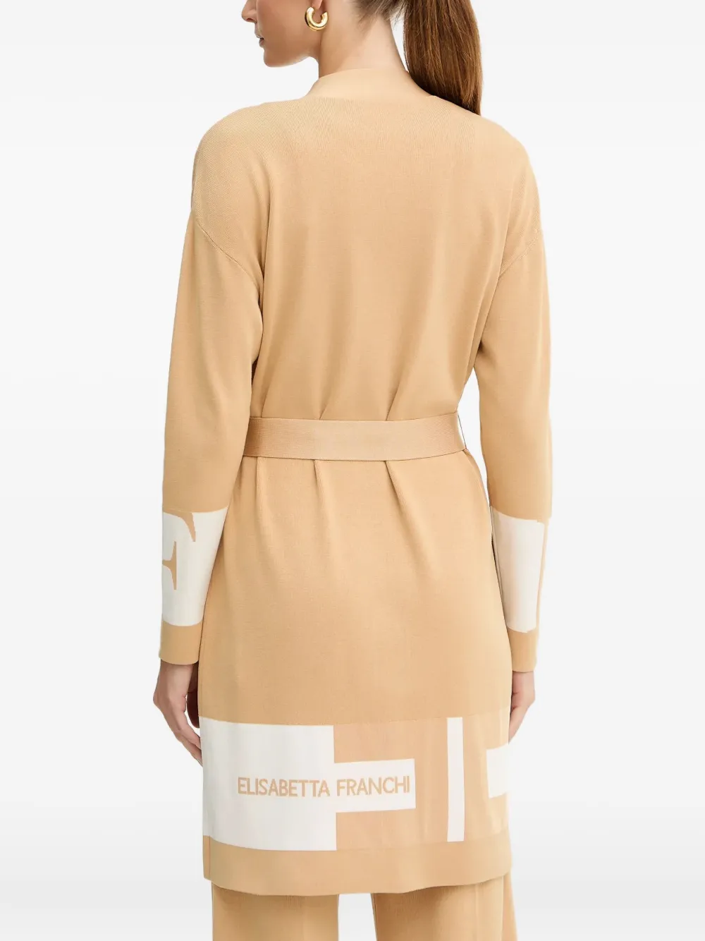 Elisabetta Franchi Gebreide jas met gestrikte taille Beige