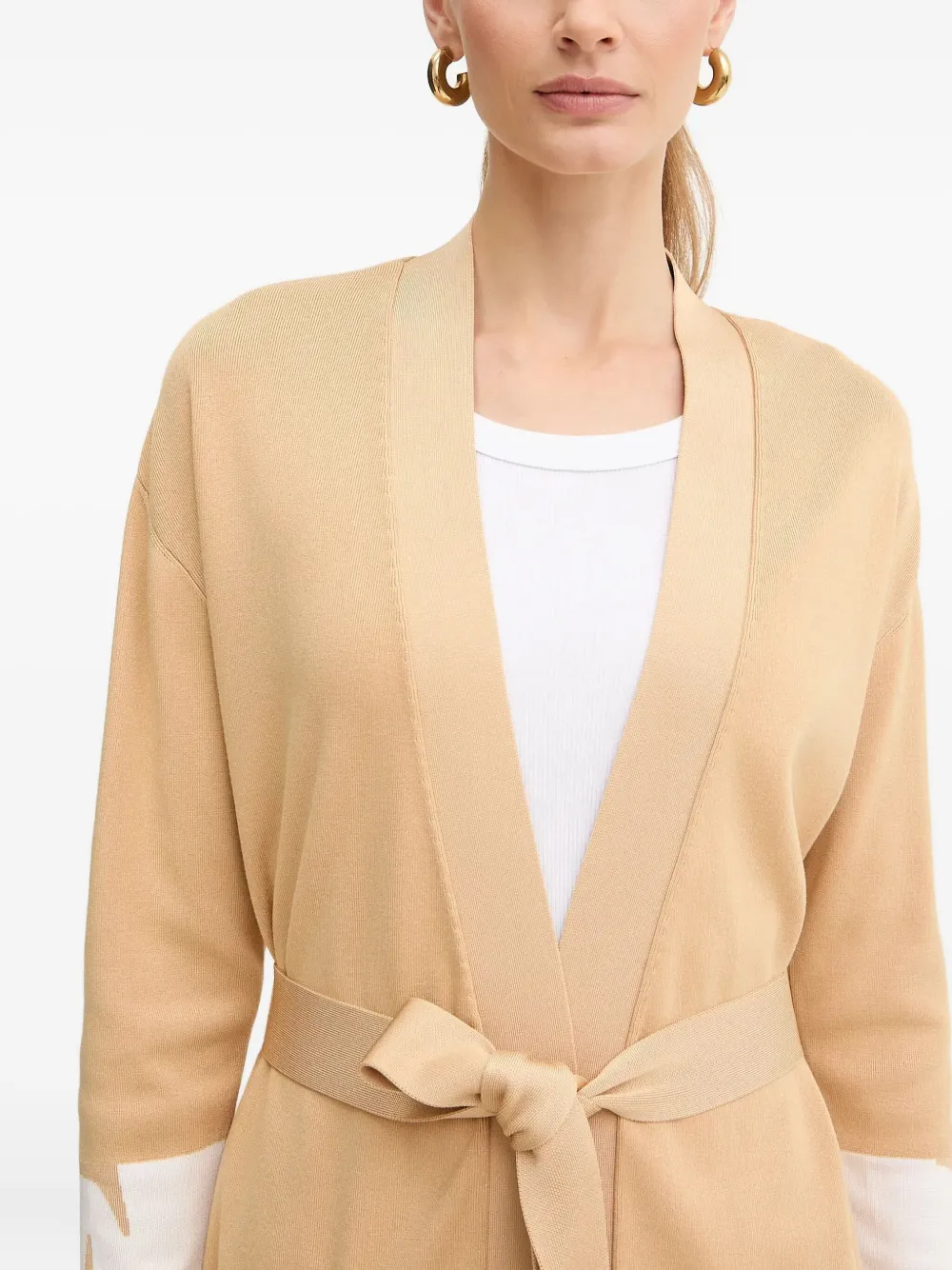 Elisabetta Franchi Gebreide jas met gestrikte taille Beige