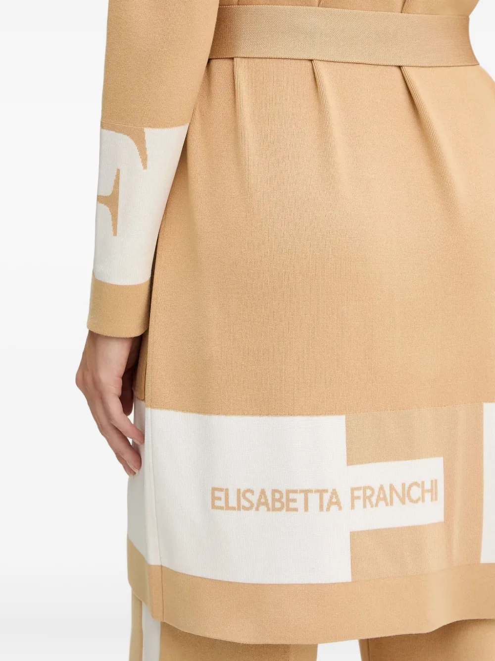 Elisabetta Franchi Gebreide jas met gestrikte taille Beige